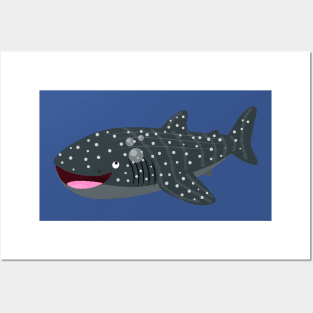 Cute whale shark happy cartoon illustration Posters and Art